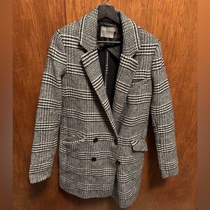 ASOS Satin Lined Black and White Stripe Patterned Coat - Size 4